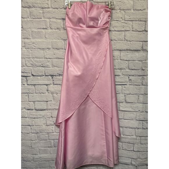 Morgan and Co. Vintage Pink 90s Y2K Fairy Rhinestone Strapless Formal Prom Dress - Picture 1 of 5